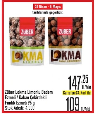Züber Lokma Limonlu Badem Ezmeli / Kakao<Bos>Çekirdekli Fındık Ezmeli 96 G