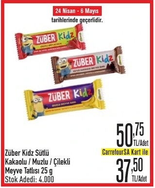 Züber Kidz Sütlü Kakaolu, Muzlu / Çilekli Meyve Tatlısı 25 G