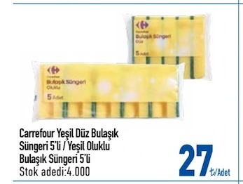 Carrefour Yeşil Düz Bulaşık Süngeri 5'Li / Yeşil Okluk Bulaşık Süngeri 5'Li
