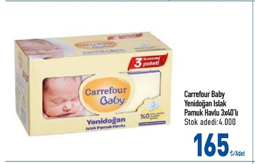 Carrefour Baby Yenidoğan Islak Pamuklu Havlu 3X40'Lı