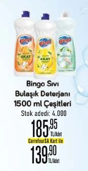 Bingo Sıvı Bulaşık Deterjanı 1500 Ml Çeşitleri