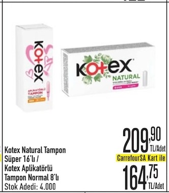 Kotex Natural Tampon Süper 16'Lı / Kotex Aplikatörlü Tampon Normal 8'Li