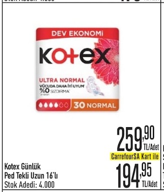 Kotex Günlük Ped Tekli Uzun 16'Lı