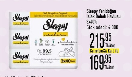 Sleepy Yenidoğan Islak Bebek Havlusu 3X40'Lı