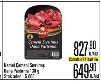 Namet Çemeni Sıyrılmış Dana Pastırma 130G