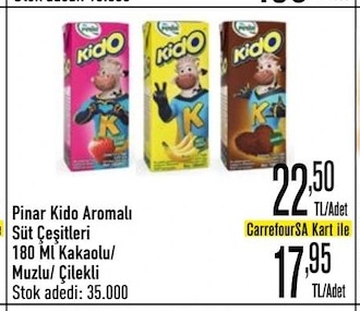 Pinar Kido Aromalı Süt Çeşitleri 180 Ml Kakaolu/ Muzlu/ Çilekli