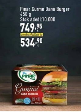 Pinar Gurme Dana Burger 450G