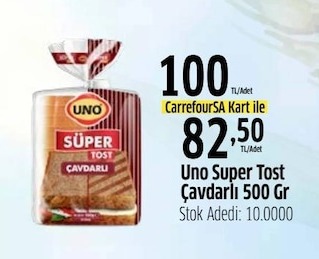 Uno Süper Tost Çavdarlı Ekmek 500Gr