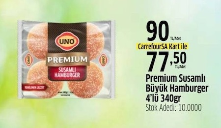 Uno Premium Susamlı Büyük Hamburger 4'Lü 340Gr