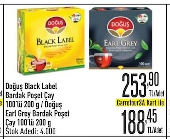 Doğuş Black Label Bardak Poşet Çay / Earl Grey Bardak Poşet Çay 100'Lü