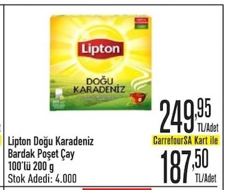 Lipton Doğu Karadeniz Bardak Poşet Çay 100'Lü 200 G