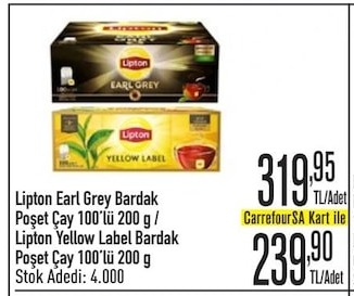 Lipton Earl Grey Bardak Poşet Çay 100'Lü 200 G / Lipton Yellow Label Bardak Poşet Çay 100'Lü 200 G