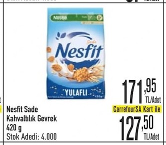 Nesfit Sade Kahvaltılık Gevrek Yulaflı 420 G