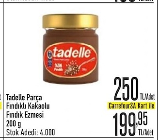 Tadelle Parça Fındıklı Kakaolu Fındık Ezmesi 200G