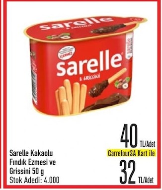 Sarelle Kakaolu Fındık Ezmesi Ve Grissini 50 G