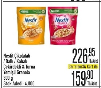 Nesfit Çikolatalı / Ballı / Kabak Çekirdekli & Turna Yemişli Granola 300 G