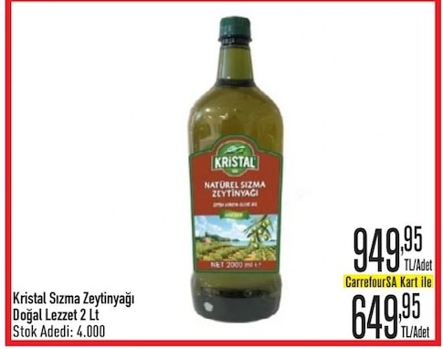 Kristal Sizma Zeytinyağı Doğal Lezzet 2 Lt