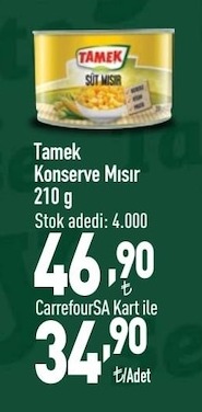 Tamek	Konserve Mısır 210 G
