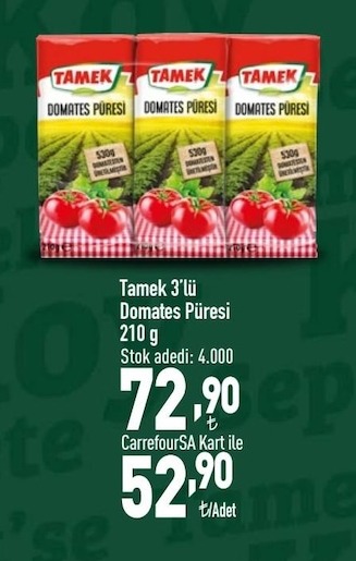 Tamek 3'Lü Domates Püresi 210G