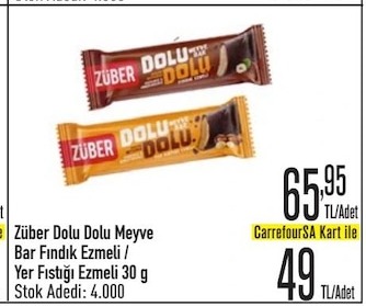 Züber Dolu Dolu Meyve Bar Fındık Ezmeli / Yer Fıstığı Ezmeli 30 G
