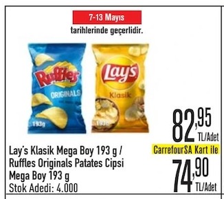 Lay'S Klasik Mega Boy 193 G / Ruffles Originals Patates Cipsi Mega Boy 193 G