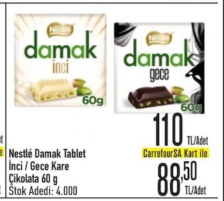Nestlé Damak Tablet İnci / Gece Kare Çikolata 60G