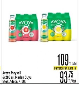 Avoya Meyveli 6X200 Ml Maden Suyu