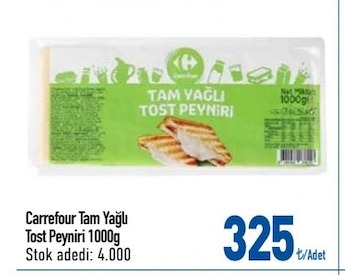 Carrefour Tam Yağlı Tost Peyniri 1000G