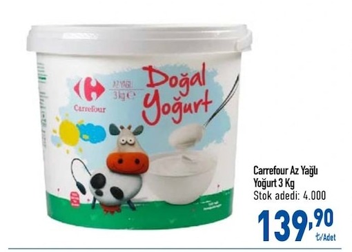 Carrefour Az Yağlı Yoğurt 3 Kg