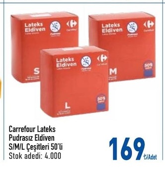 Carrefour Lateks Pudrasız Eldiven S/M/L Çeşitleri 50'Li