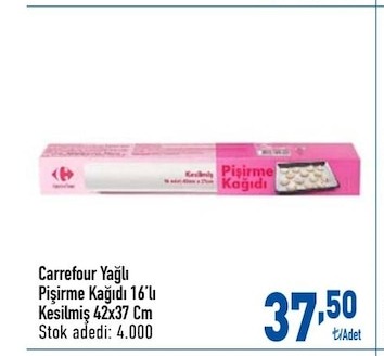 Carrefour Yağlı
Pişirme Kağıdı 16'Lı
Kesilmiş 42X37 Cm