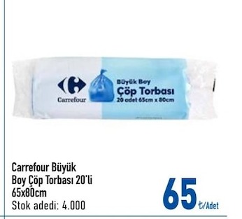 Carrefour Büyük Boy Çöp Torbası 20'Li 65X80Cm
