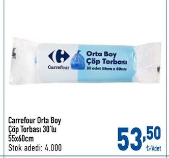 Carrefour Orta Boy Çöp Torbası 30'Lu 55X60Cm