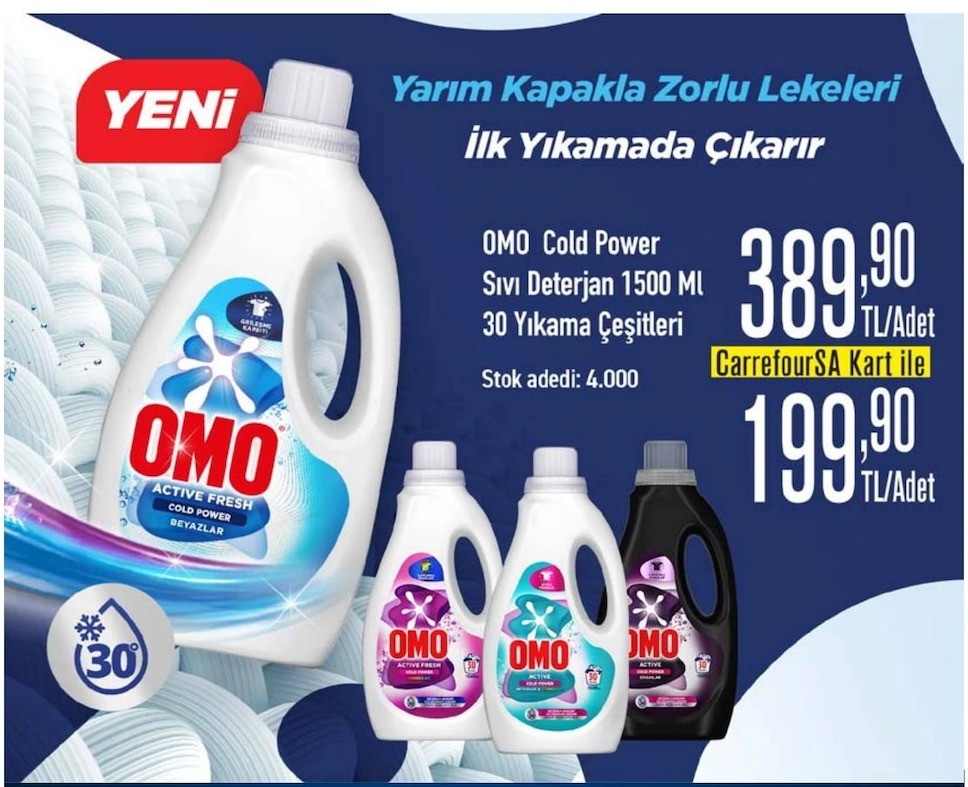 Omo Cold Power Sıvı Deterjan 1500 Ml 30 Yıkama
