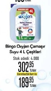 Bingo Oksijen Çamaşır Suyu 4L