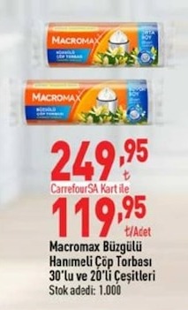 Macromax Büzgülü Hanımeli Çöp Torbası 30'Lu Ve 20'Li Çeşitleri