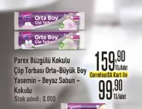 Parex Büzgülü Kokulu Çöp Torbası Orta-Büyük Boy Yasemin - Beyaz Sabun - Kokulu