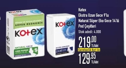 Kotex Ekstra Uzun Gece 9'Lu Natural Süper Eko Gece 14'Lü Ped Çeşitleri