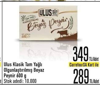 Ulus Klasik Tam Yağlı Olgunlaştırılmış Beyaz Peynir 600 G