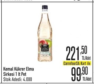 Kemal Kükrer Elma Sirkesi 1 Lt Pet