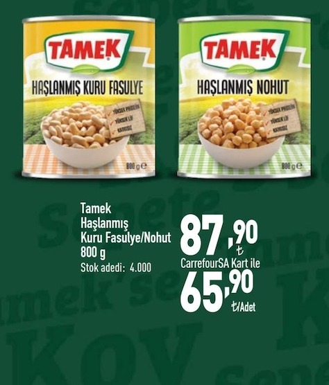 Tamek Haşlanmış Kuru Fasulye/Nohut 800 G