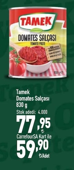 Tamek Domates Salçası 830 G