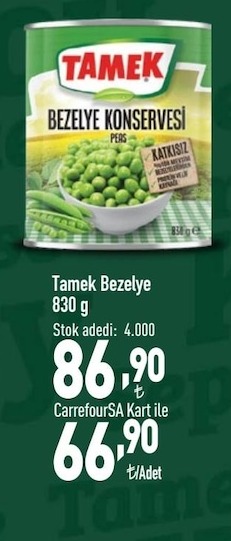 Tamek Bezelye 830 G