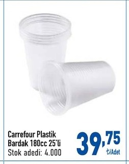 Carrefour Plastik Bardak 180Cc 25'Li
