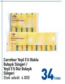 Carrefour Yeşil 5'Li Oluklu / Yeşil 5'Li Düz Bulaşık Süngeri