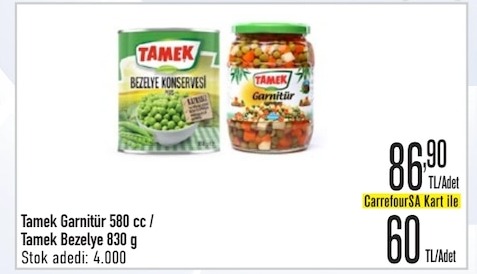 Tamek Garnitür 580 Cc / Tamek Bezelye Konservesi 830 G