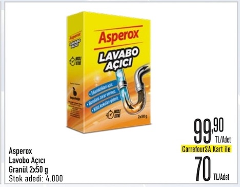 Asperox Lavabo Açıcı Granül 2X50G