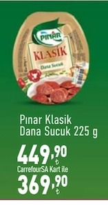 Pınar Klasik Dana Sucuk 225 G