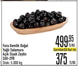 Fora Gemlik Doğal Yağlı Salamura Açık Siyah Zeytin 260-290