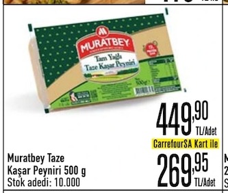 Muratbey Taze Kaşar Peyniri 500 G